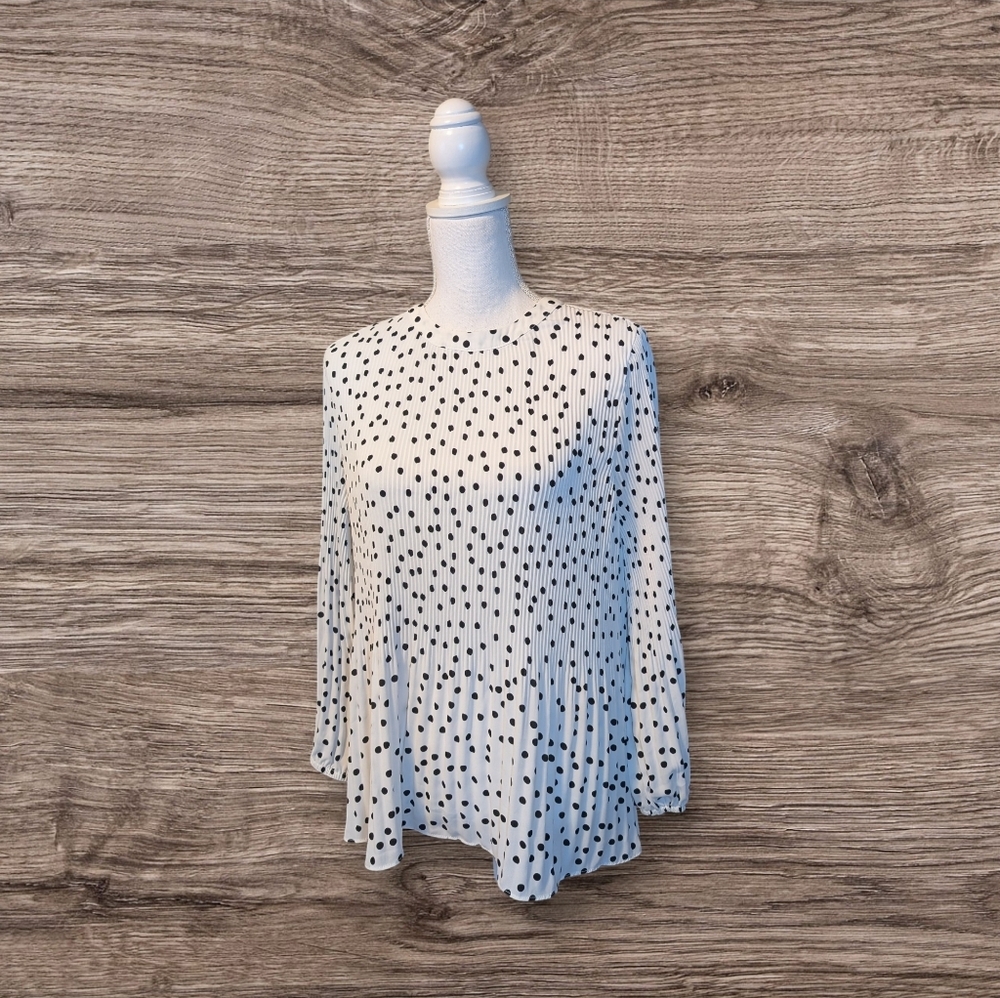 Adrianna Papell Polka Dot Slimming Long Sleeve Blouse SZ L